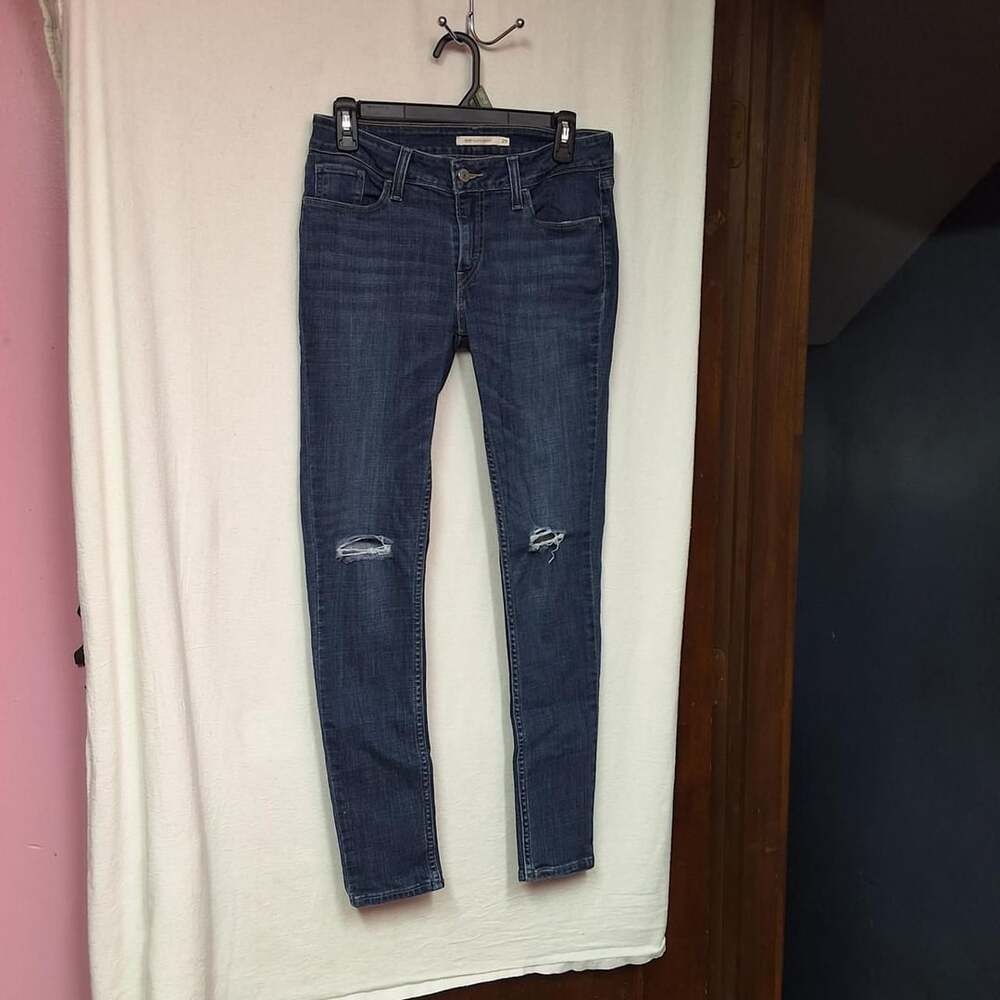 Levi's 535 Super Skinny Jeans Size 29 Distressed Dark Wash Denim